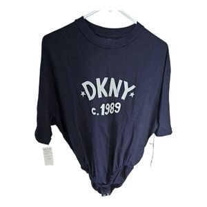 DKNY NWT Sport "c. 1989" Logo Short Sleeve Snap-Crotch Bodysuit - Black Size M